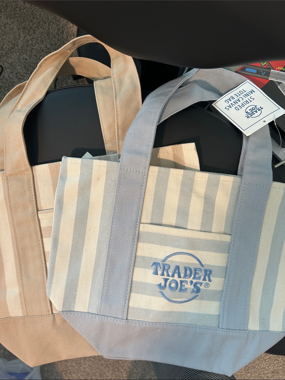 Blue and Cream Striped Canvas Tote